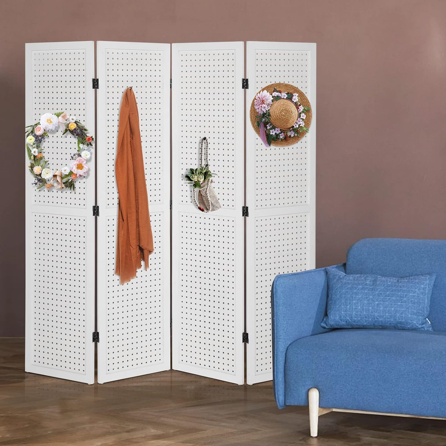 Bonnlo Tablero de clavijas de 4 paneles independiente, organizador portátil de 5 pies para exhibición de manualidades, divisor de habitación