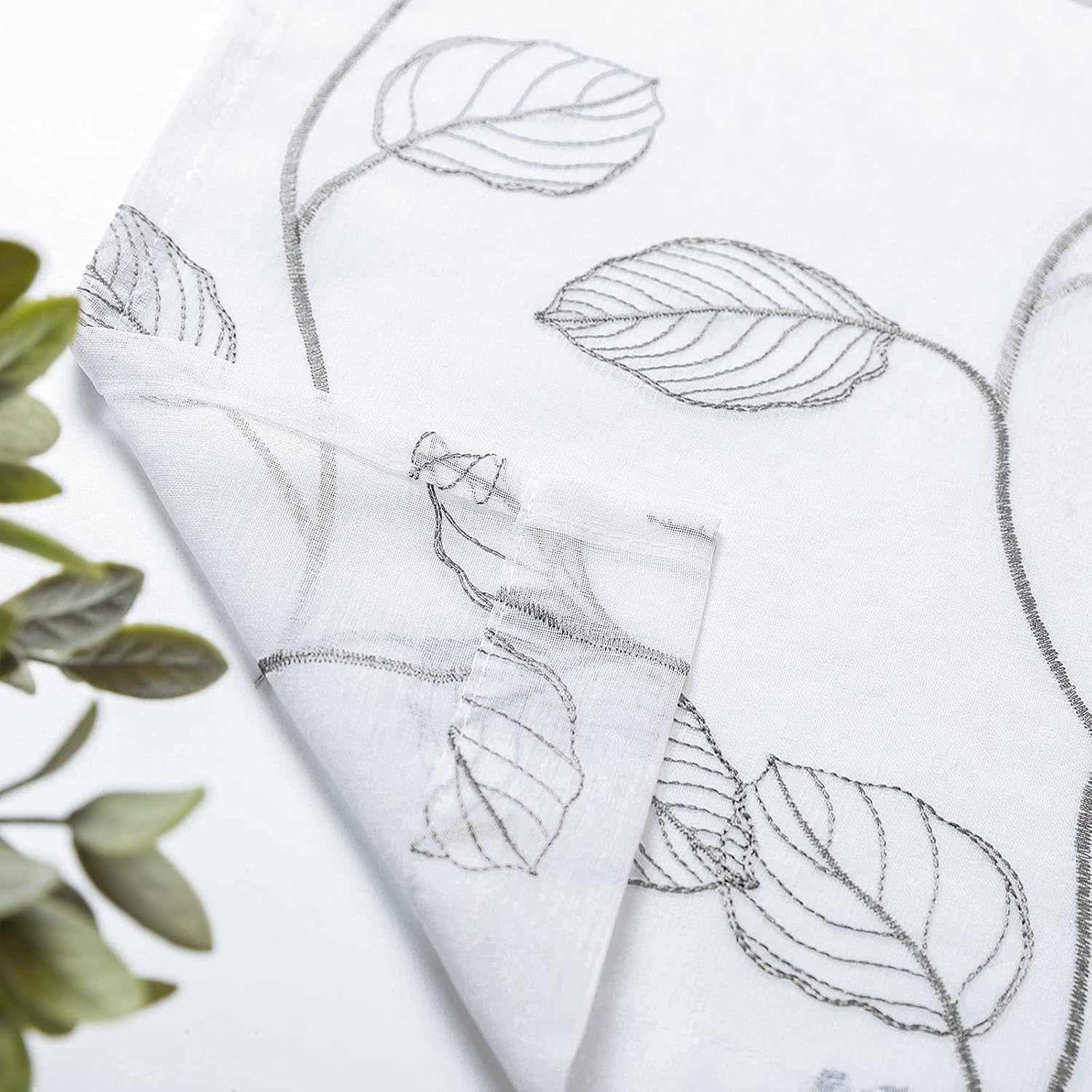 Topick cortinas con hortensias bordadas para sala de estar, con ojales