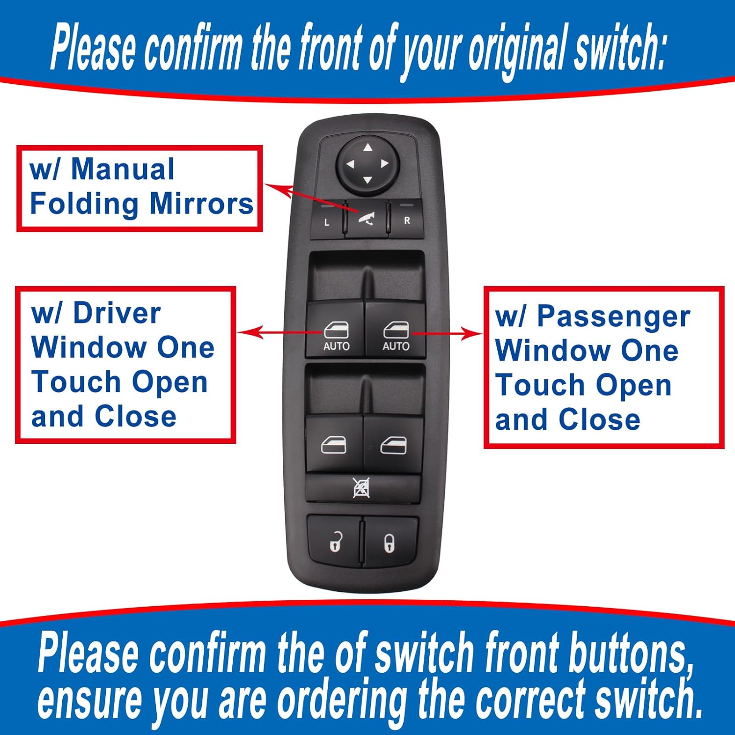 Interruptor de ventana eléctrica compatible con Chrysler 300 2011-2012 Dodge Journey 2016-2021 Ram 1500 2500 3500 2012 Reemplazo para 56046826AE