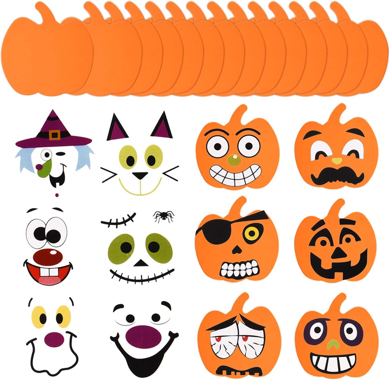 Kit de 32 piezas de manualidades de calabaza de espuma de Halloween y calcomanías de espuma de calabaza, calcomanías autoadhesivas de Halloween para