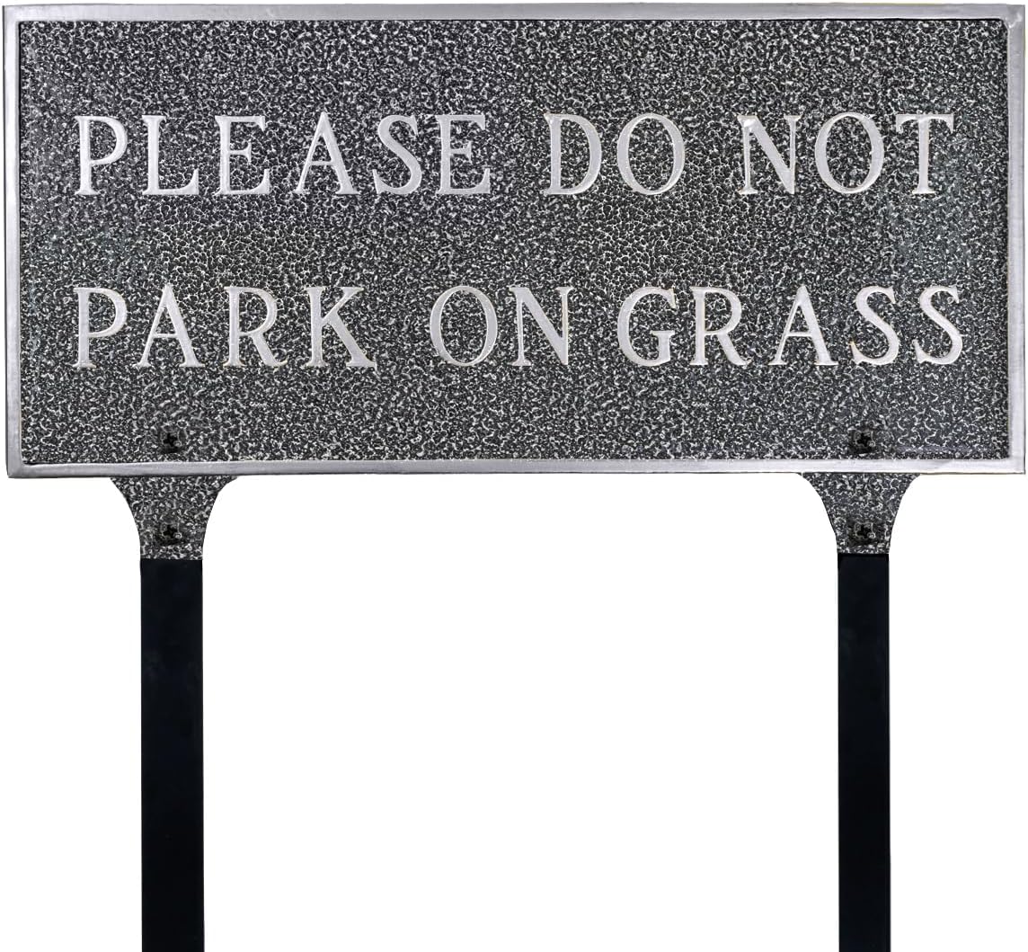 Placa con texto en inglés “Please Do Not Park on Grass States” – No estacionar en el césped – Placa de exhibición para césped – Fácil de instalar