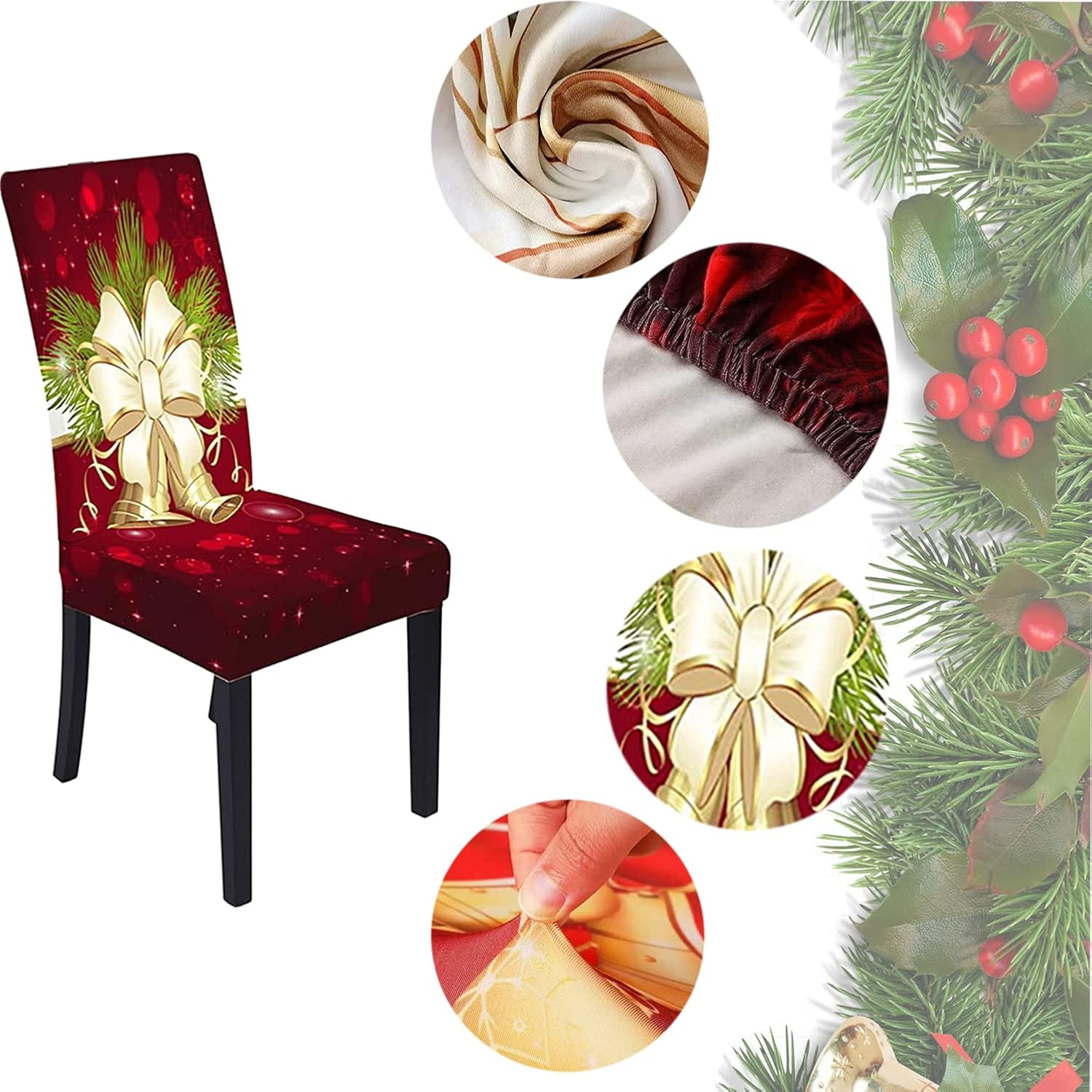 Timberer Juego de 2 fundas para sillas de Navidad, fundas elásticas para sillas de cocina, fundas para sillas de cocina lavables para comedor,