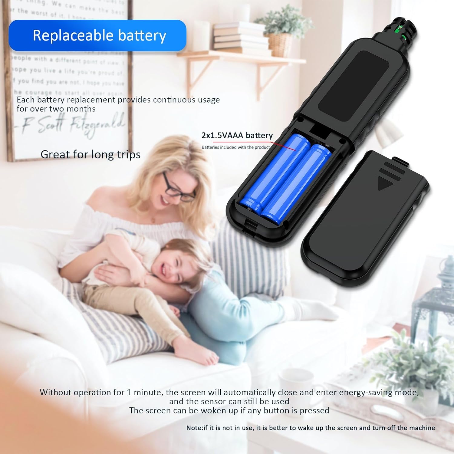 Detector portátil de monóxido de carbono, mini alarma de CO de viaje, rango de detección de 0-1000PPM, monitor de calidad de aire CO, con 2*