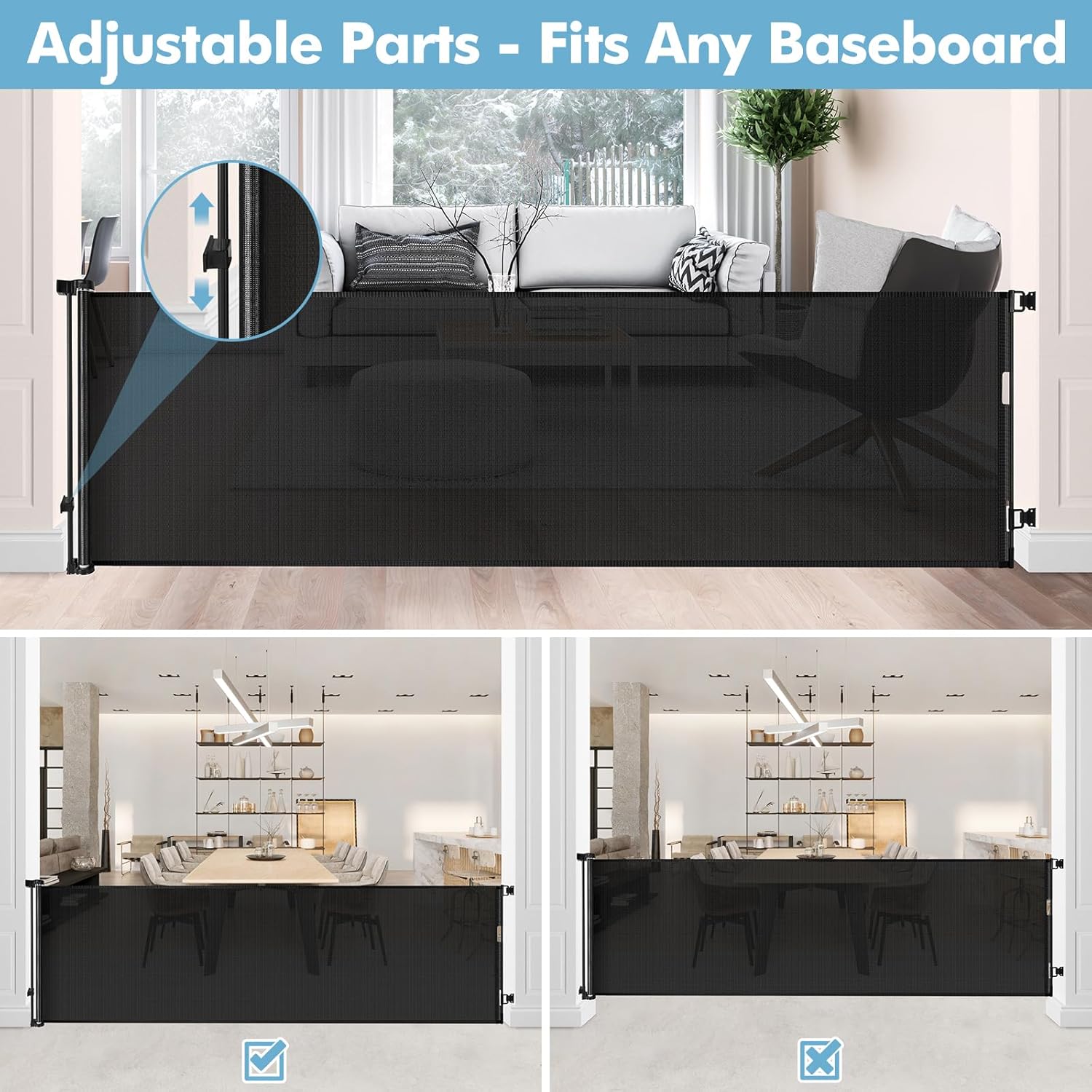 Puerta retráctil extra ancha para bebés de 75 pulgadas para aberturas amplias, puerta para niños para interiores y exteriores, puerta retráctil