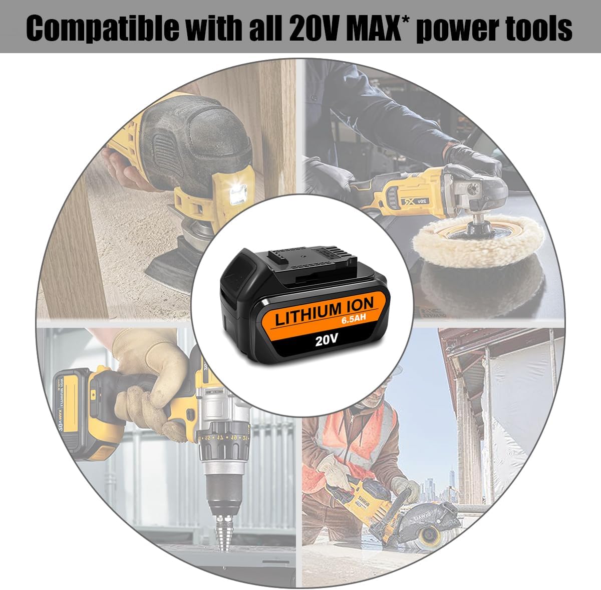 Batería de repuesto de 6.5Ah 20V para Dewalt 20V 6.0Ah DCB206 5.0Ah DCB205Y 4.0Ah DCB204 20V Max XR Batería compatible con batería de litio Dewalt