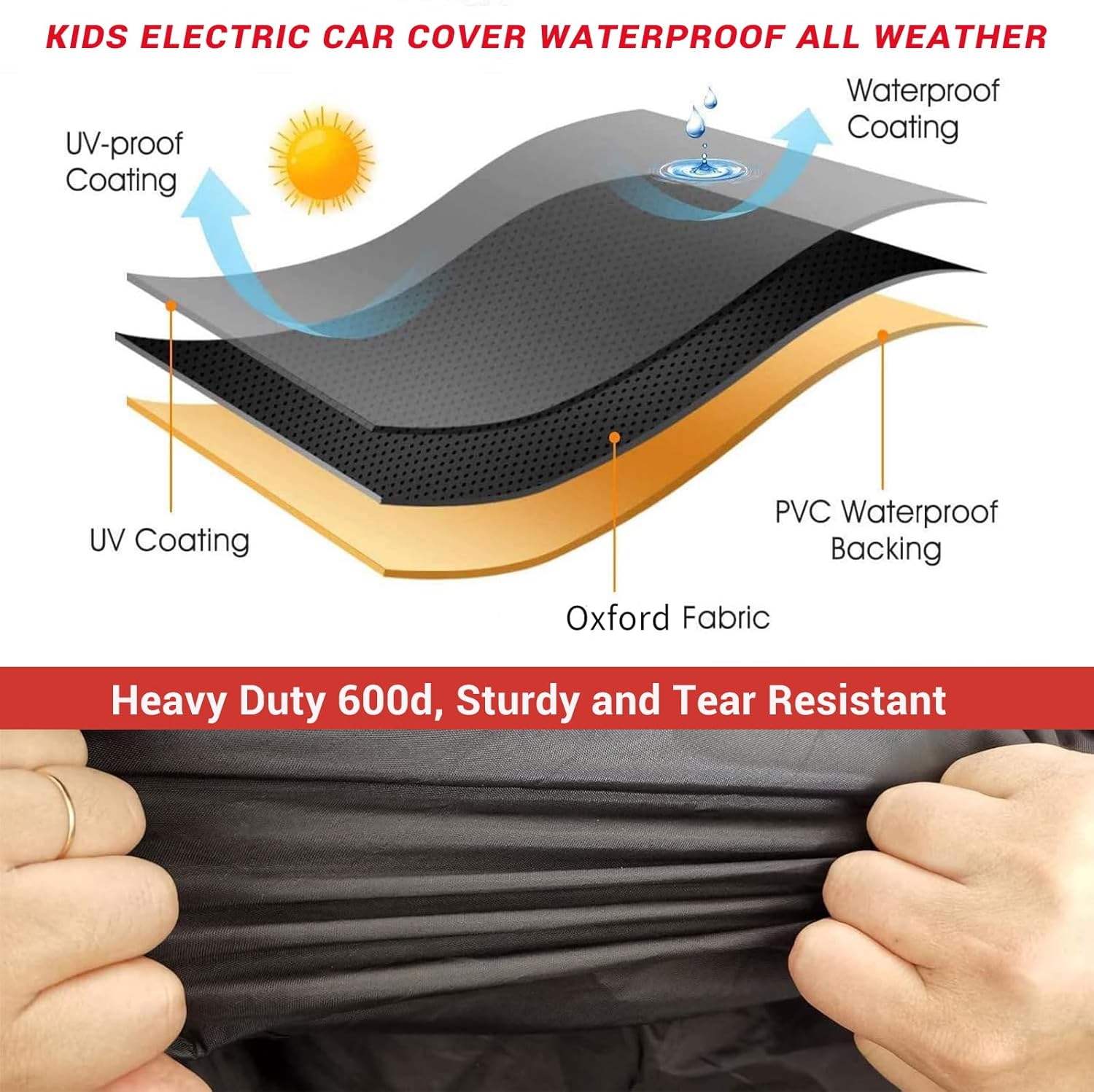 LYUND Funda para auto de juguete para niños, 600D, gran funda impermeable para ruedas eléctricas, Jeep, camión, protege todo tipo de clima, el