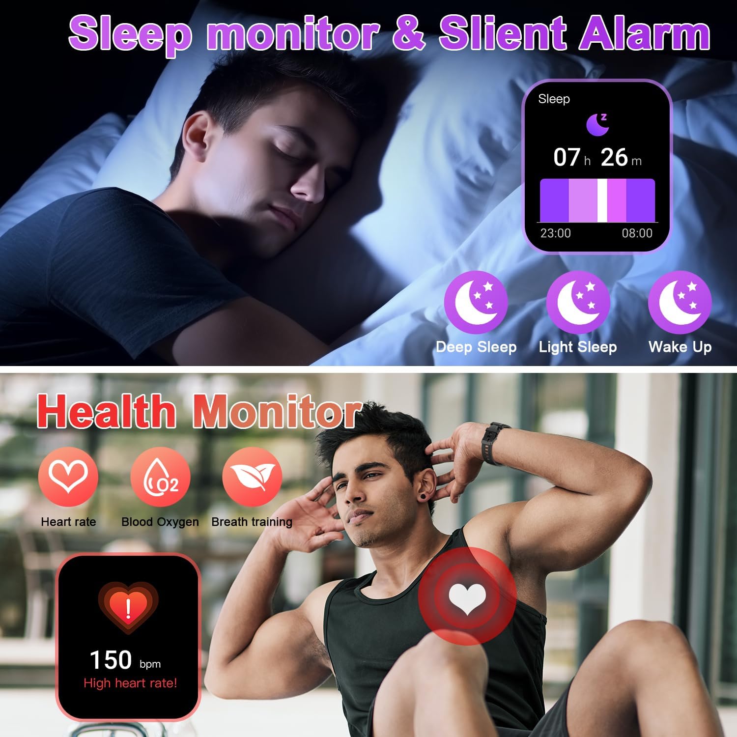 Reloj inteligente para hombre, rastreador de ejercicio (llamadarespuesta de llamadas) Bluetooth táctico militar reloj inteligente para teléfonos