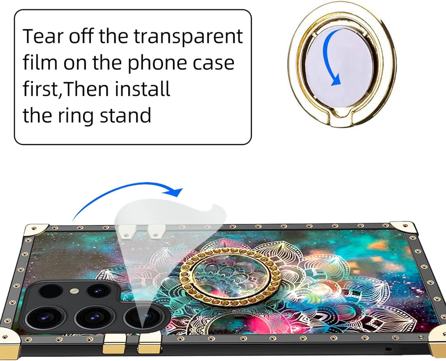 nancheng Funda ultra cuadrada para Samsung Galaxy S23 (2023) para niñas y mujeres, linda flor, pétalo, estrella, cielo, con anillo y correa de