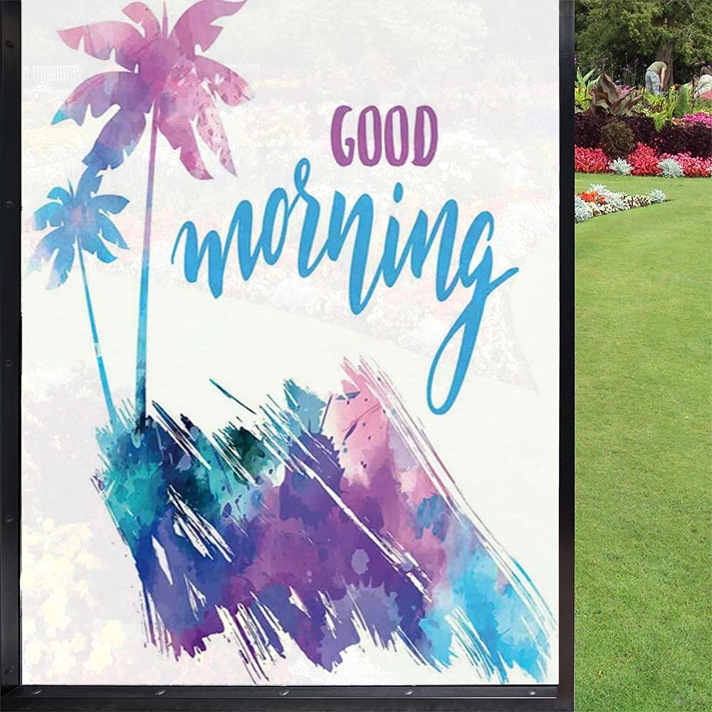 Película decorativa para ventana con texto en inglés “Saying Window”, decoración del hogar, palmeras tropicales hawaianas, diseño de acuarela y