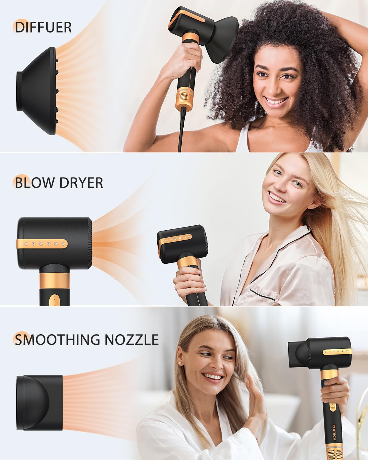 PRITECH – Cepillo secador de pelo, juego de cepillos secadores de pelo con difusor, herramientas de peinado 7 en 1, 110000 rpm, secado voluminizador