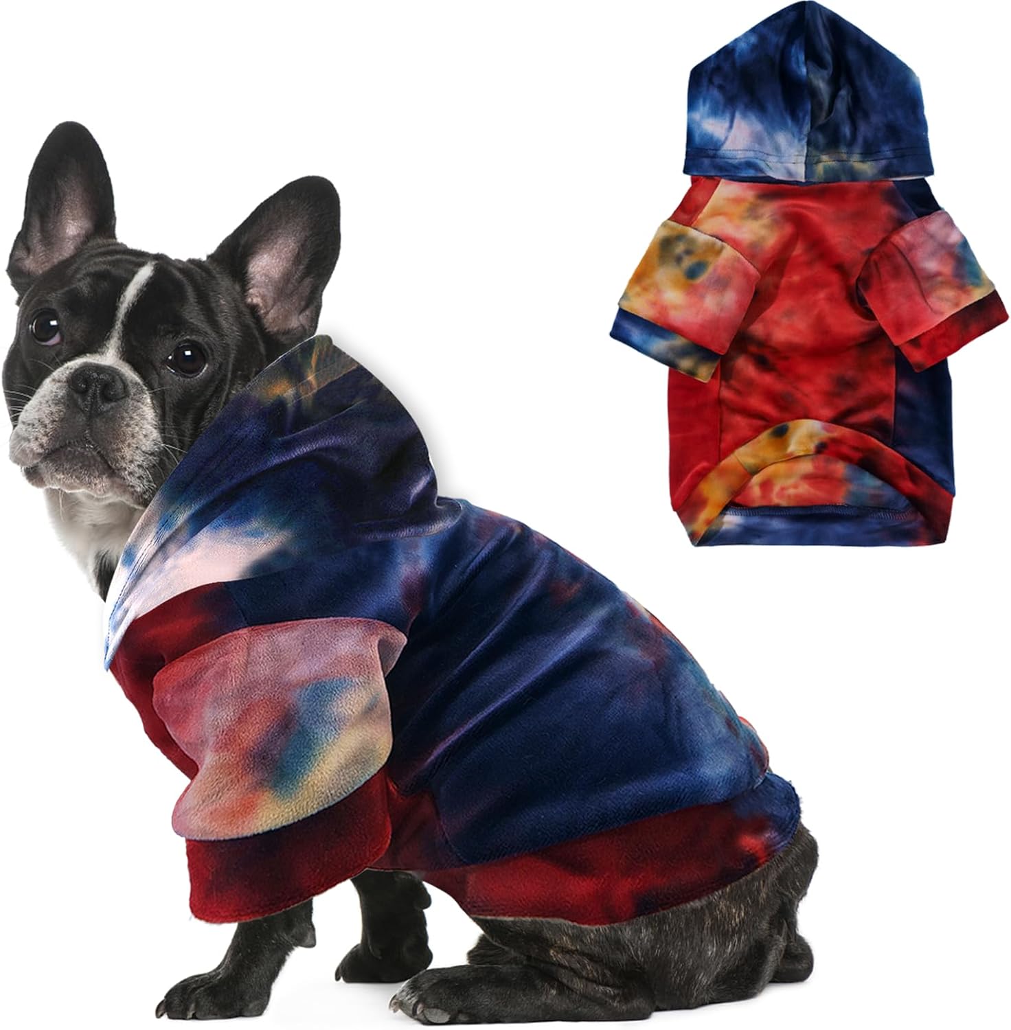 Mklhgty Sudadera con capucha para perro, teñido anudado, para cachorros, abrigo para clima frío, ropa para mascotas para perros y gatos