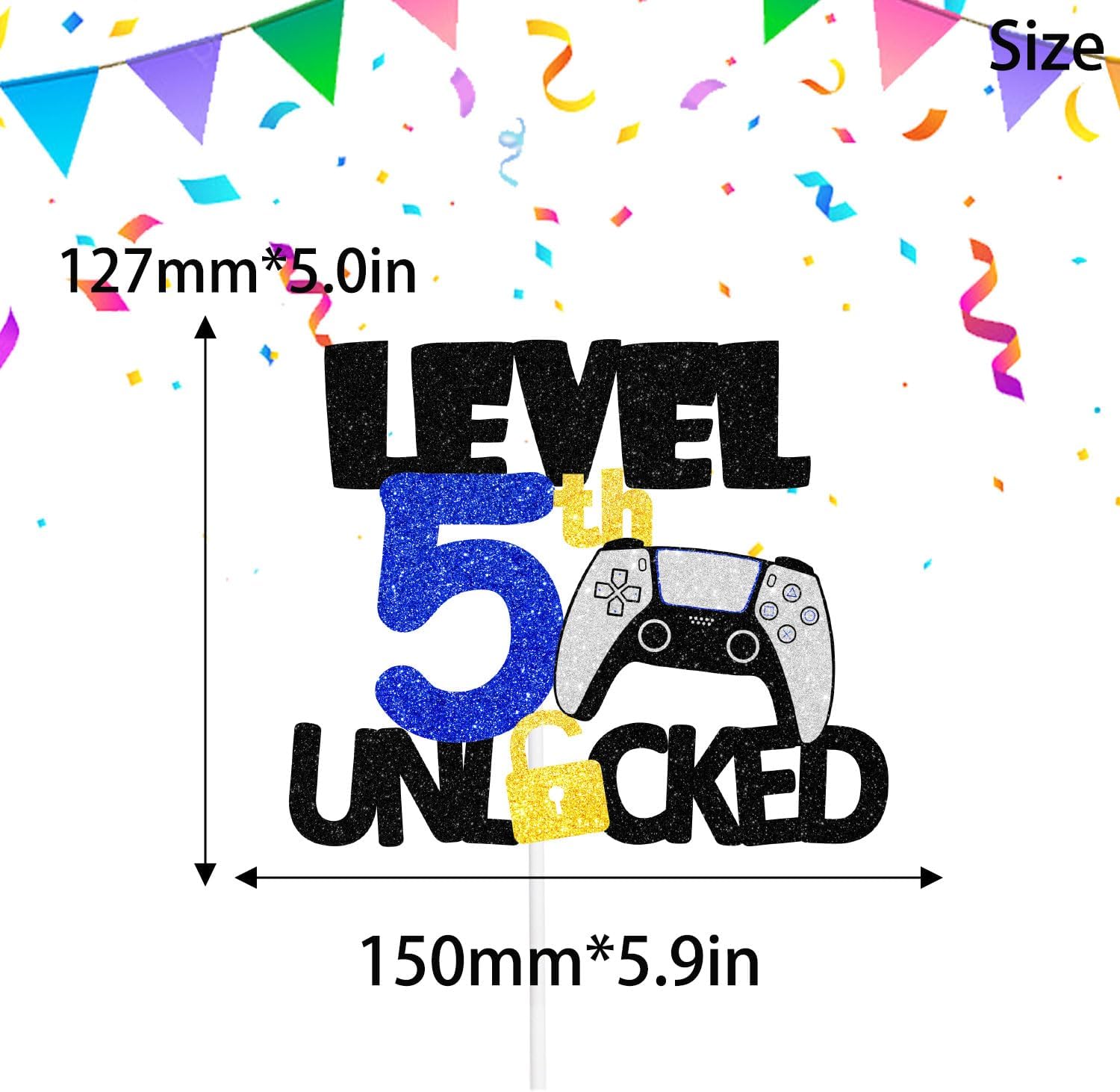 Decoración para pastel de cumpleaños número 5 para adolescentes, fiesta de cumpleaños nocturna de videojuegos para niños o niñas, fiesta de