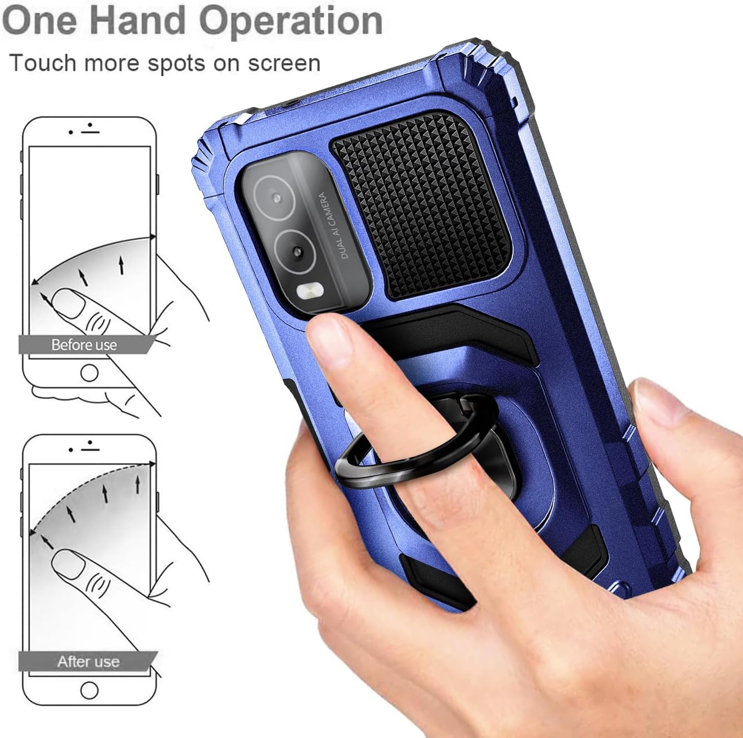 NZND Funda para Nokia C210 con protector de pantalla de vidrio templado (cobertura máxima), protección de cuerpo completo grado militar, funda