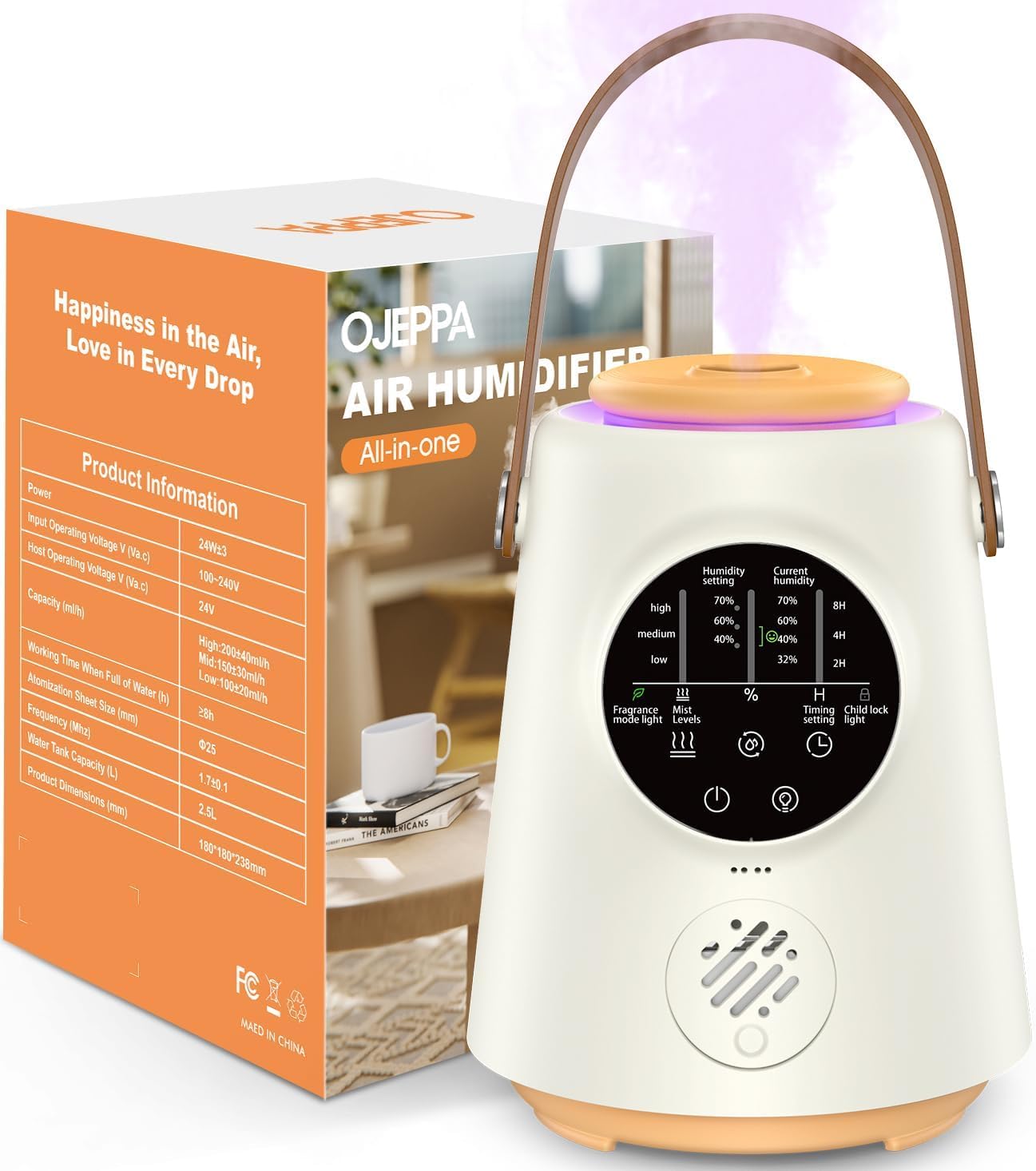 OJEPPA Humidificadores para dormitorio, humidificadores ultrasónicos de niebla fría de 2.5L para bebé, hogar, oficina, guardería y plantas,
