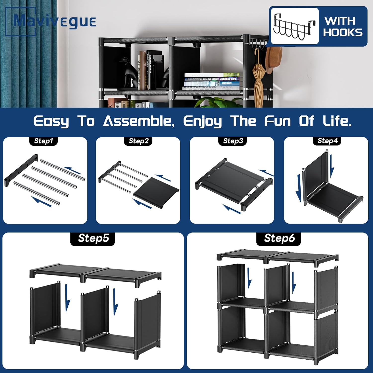 Mavivegue Librería, organizador de almacenamiento de 10 cubos, organizador de estante para libros, estante alto, estuches para libros, estante de