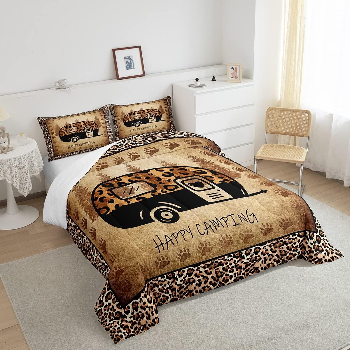 Erosebridal Happy Camping – Juego de ropa de cama con estampado de guepardo, tamaño Queen para niñas y mujeres, con estampado de animales, lindo