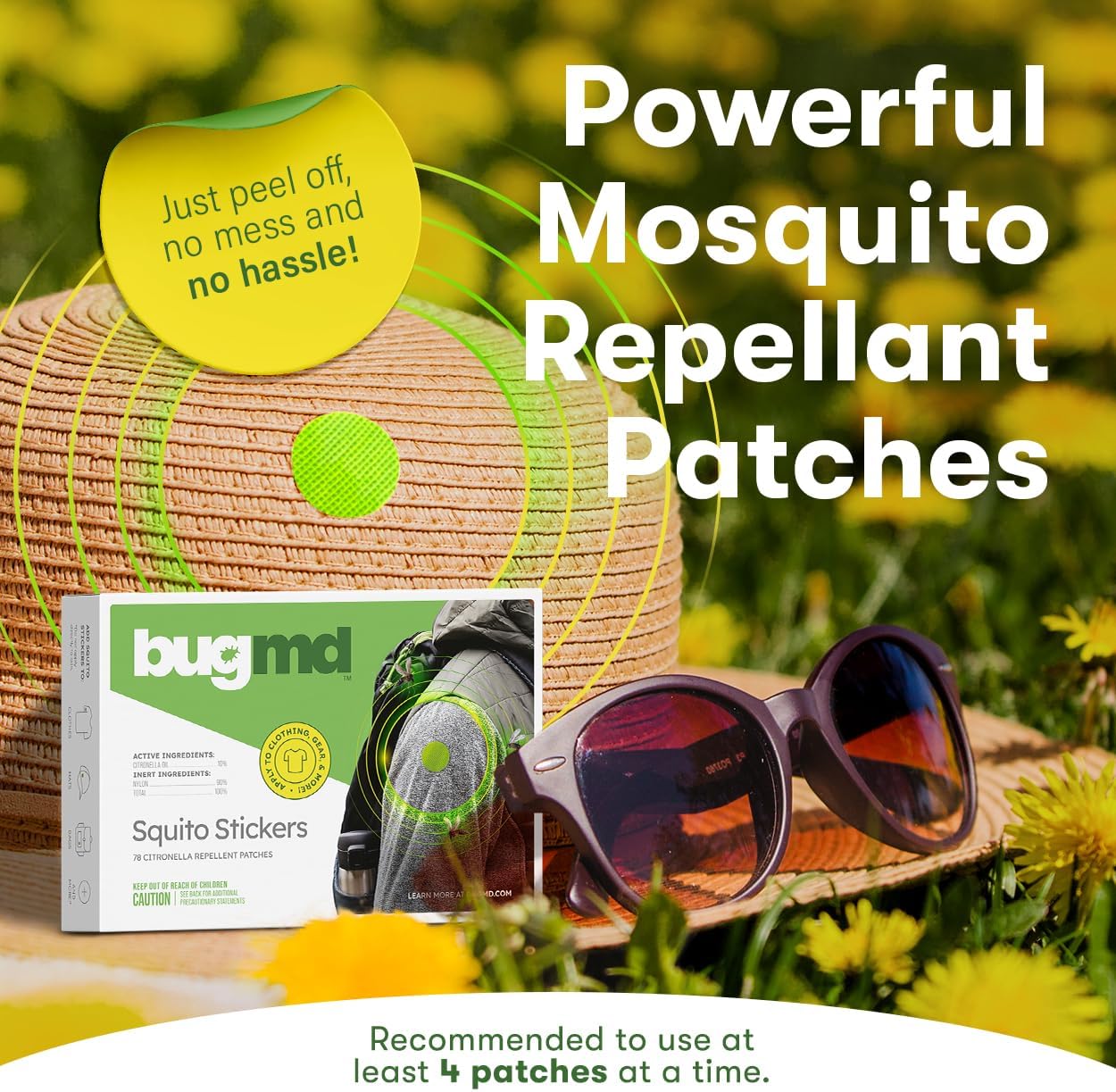 BugMD Squito Stickers Mosquito Repellent Patch Stickers for Adult (78 Pack), Safe and Effective Insect Repellent Patches for Adults Toddlers, Kids