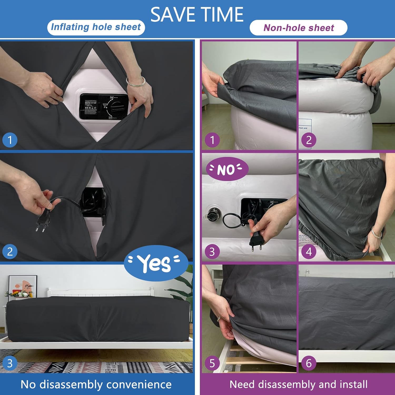 Bedecor Sábanas bajeras para colchón de aire clásico para cama de aire, colchón inflable para invitados, hogar, campamento, viajes, infla sin