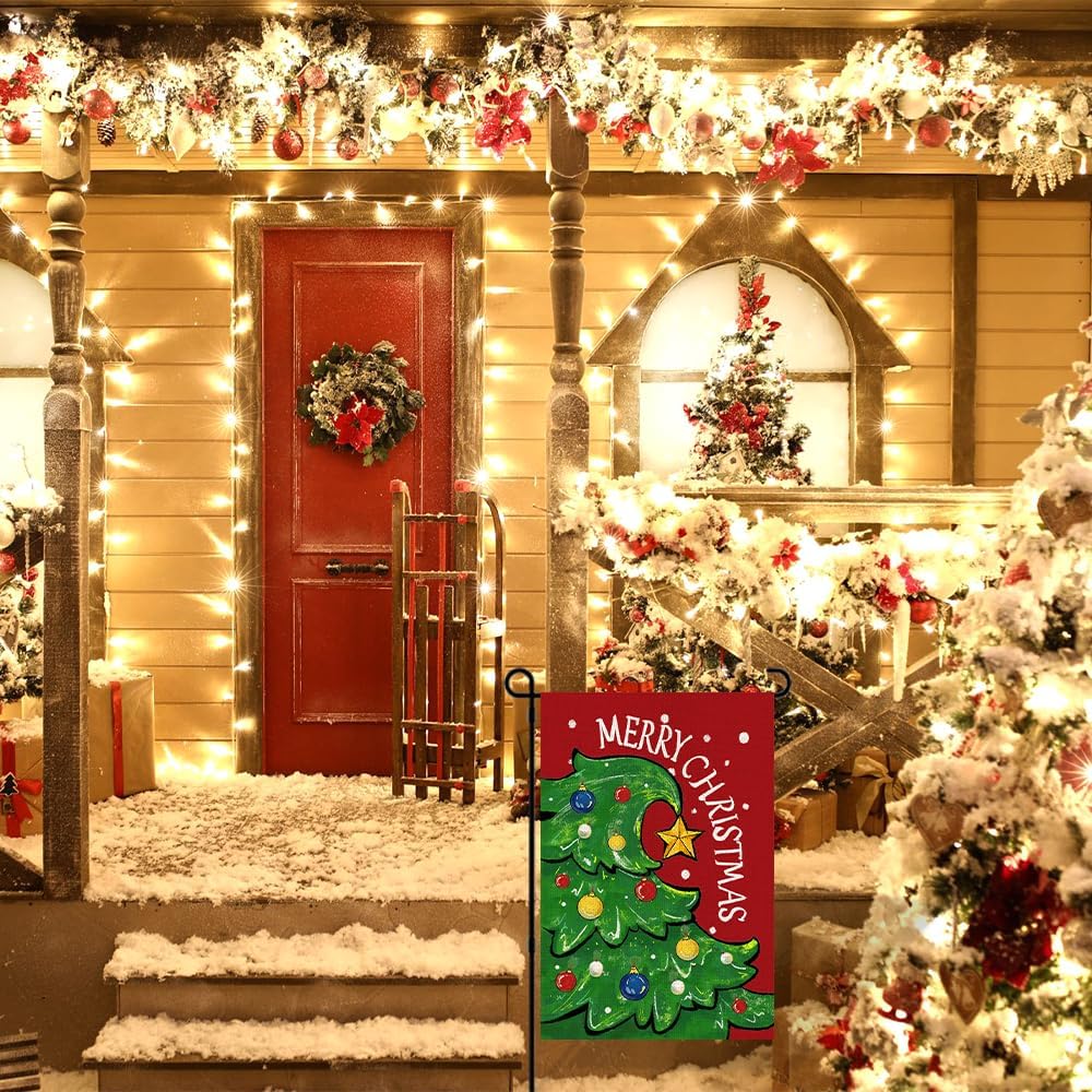 Bandera de jardín de Navidad de 12 x 18 pulgadas, bandera de doble cara para árbol de Navidad para patio, decoración de temporada de invierno al