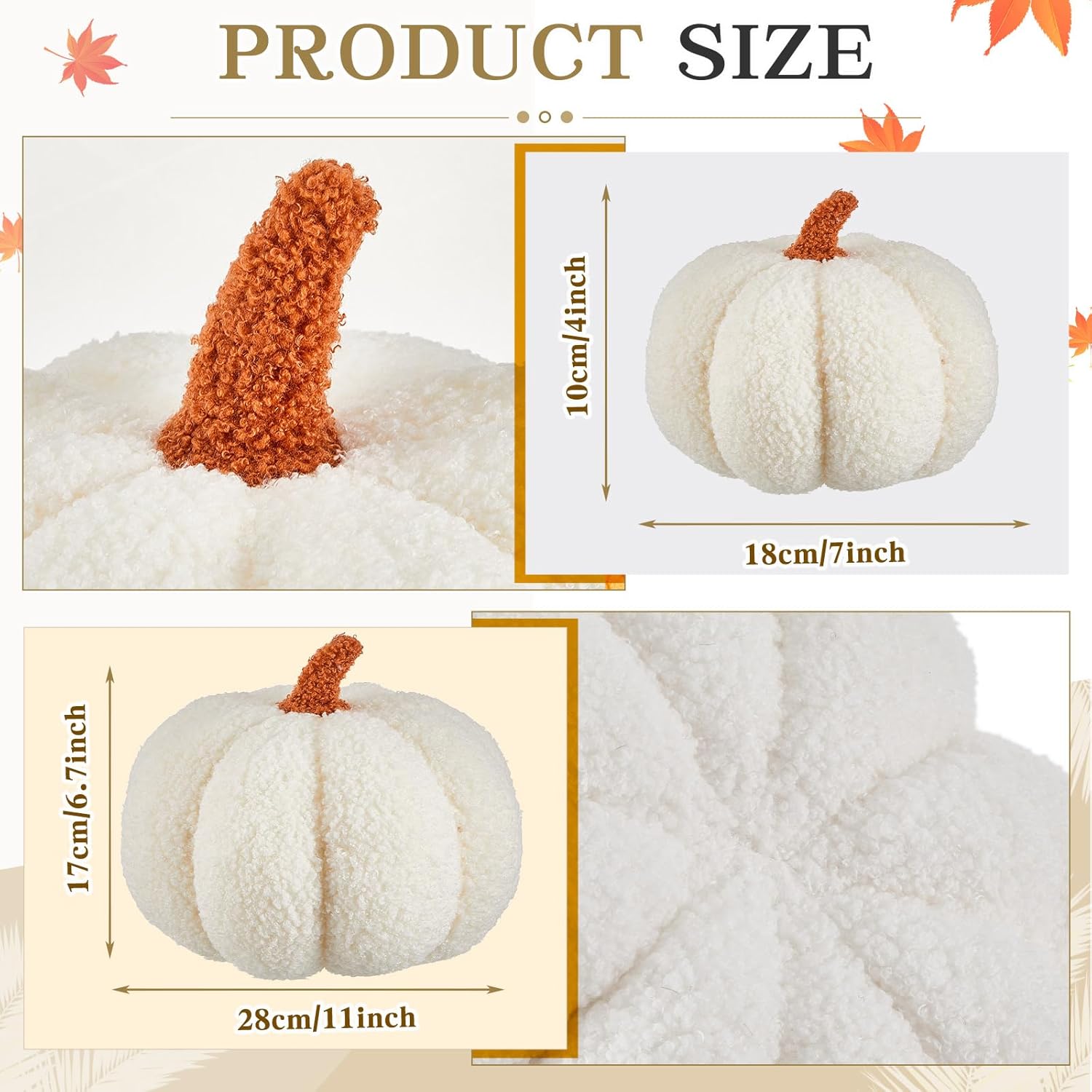 Calabaza de peluche de Halloween en forma 3D decorativa de Acción de Gracias almohada suave y linda, 11 pulgadas, 7 pulgadas (blanco, 3 piezas)