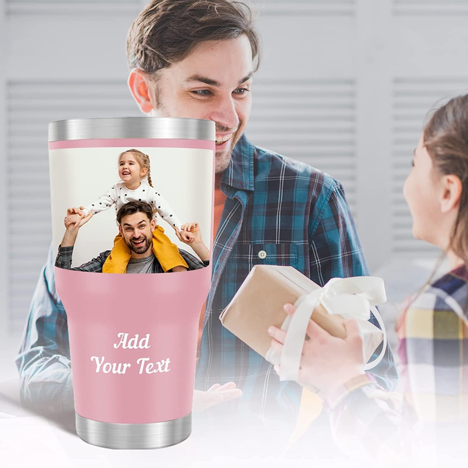 Vasos personalizados con imágenes, vaso de café de acero inoxidable con foto personalizada de 30 onzas con tapa de texto y pajitas, taza de viaje
