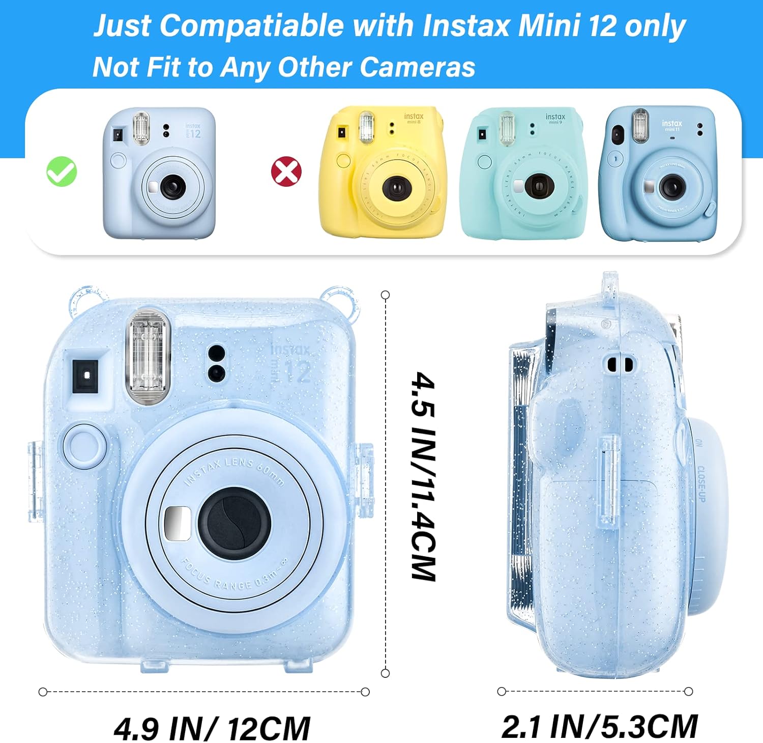HIYQIN Polaroid Mini 12 – Funda transparente con bolsillo para almacenamiento de fotos y accesorios para cámara instantánea Fujifilm Instax Mini 12,