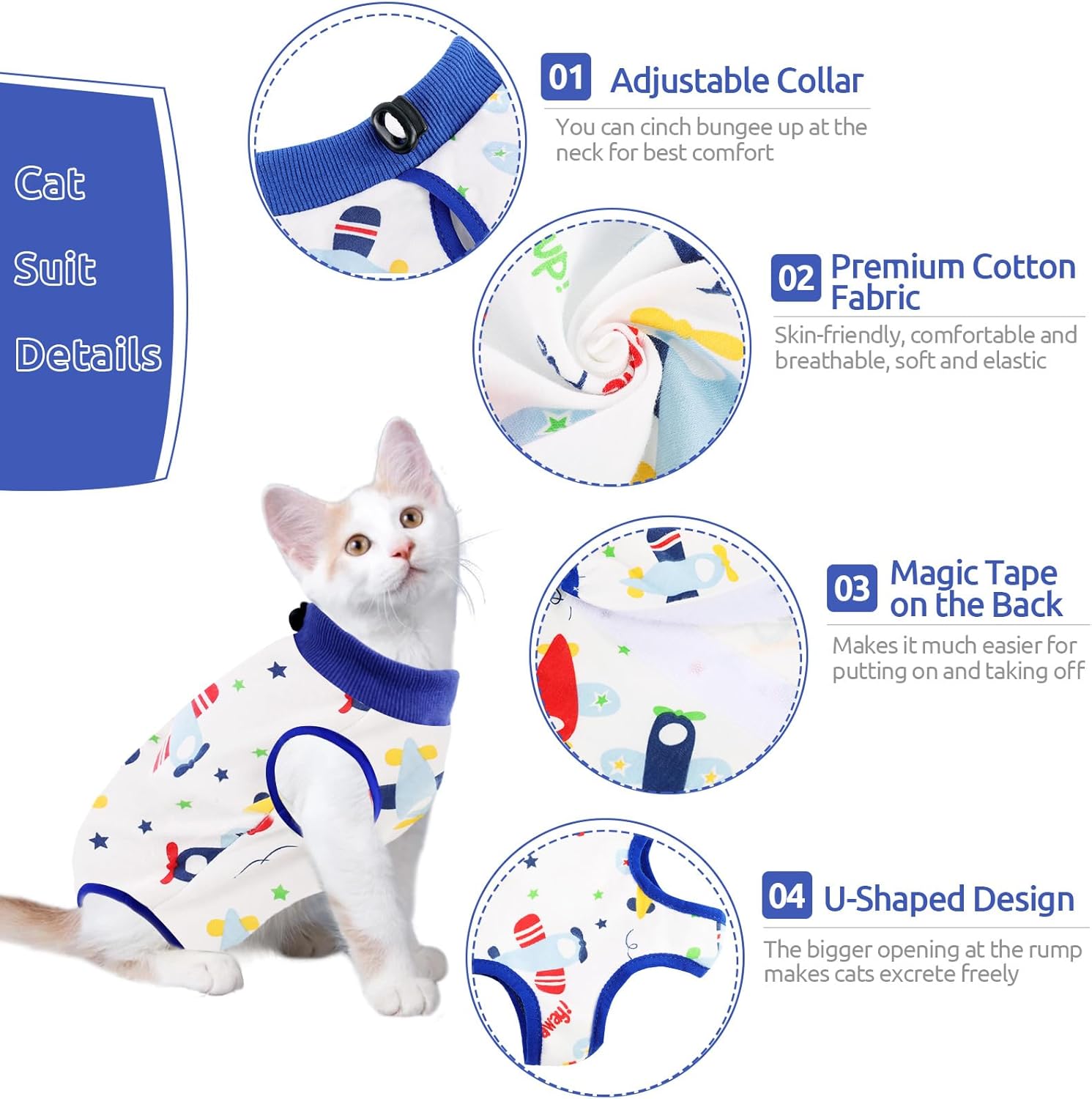 SUNFURA Traje de recuperación para gatos, body quirúrgico completo para protector de heridas abdominales, antilamidas después de la cirugía,