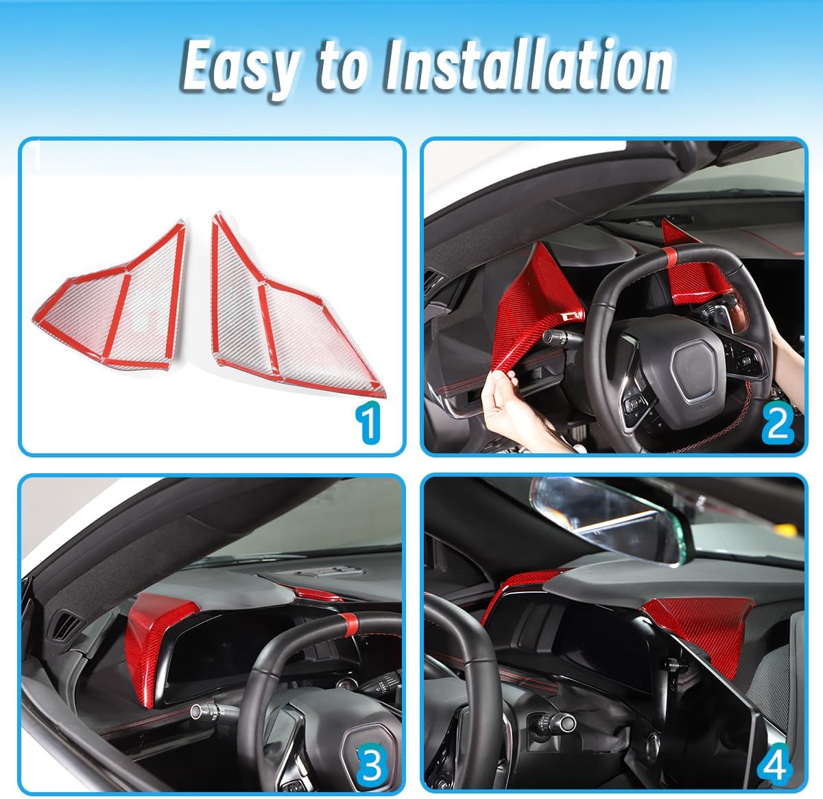 Cubierta del panel del salpicadero de automóvil compatible con Chevrolet Corvette C8 2020-2023 de fibra de carbono real, 2 piezas, cubierta lateral