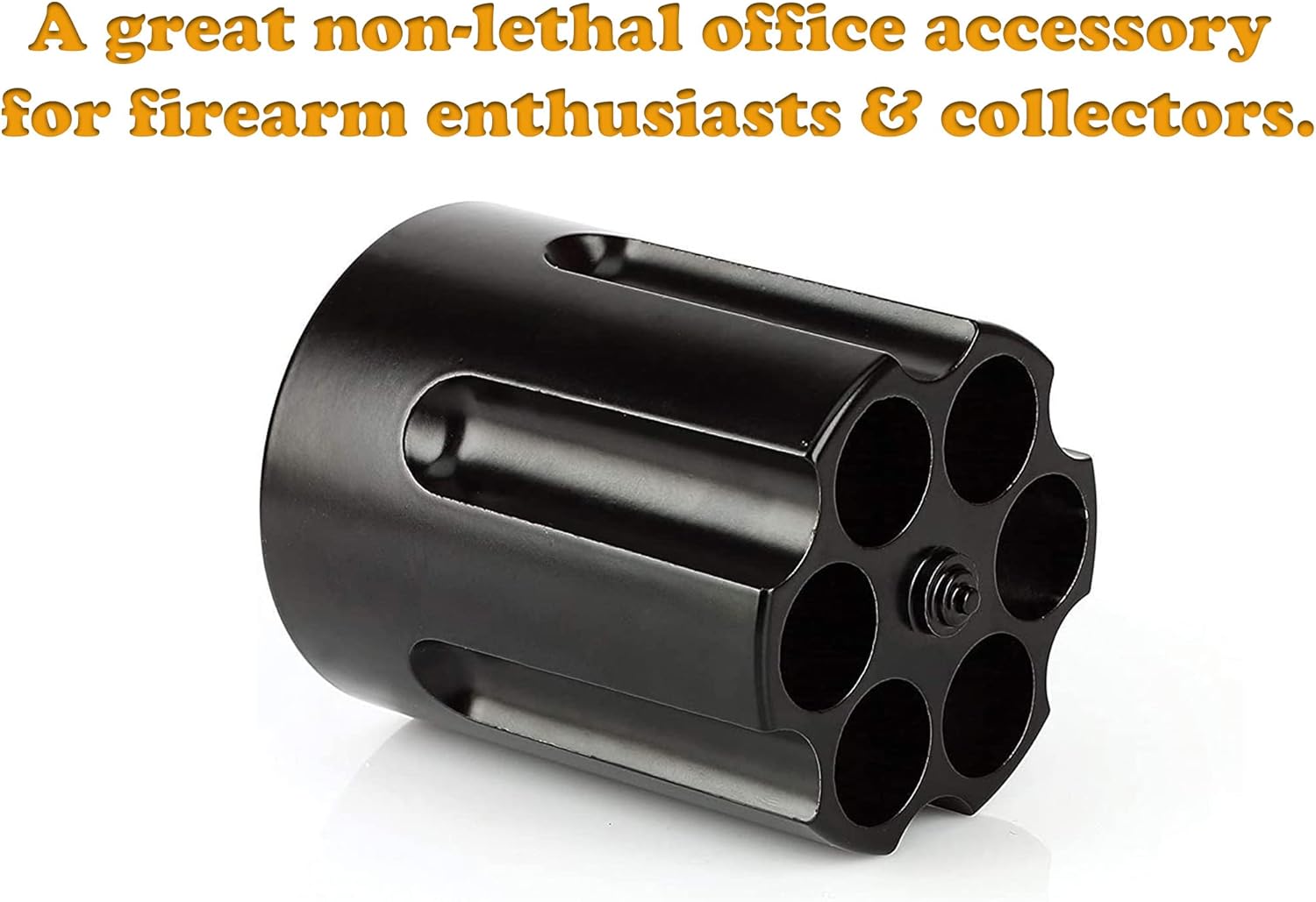 Caliber Gourmet Revolver Pen Holder, Paper Weight, Desktop Organizer, black, Cast Aluminum Heavy Duty holder – Office Accessory, Christmas Gift