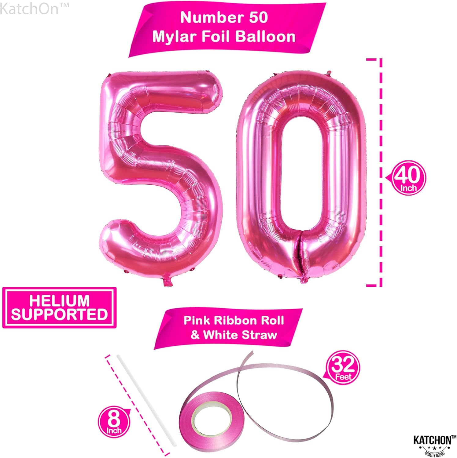 KatchOn, Globo rosa intenso del número 50, 40 pulgadas, globo rosa intenso de cumpleaños 50, decoraciones de cumpleaños 50 para mujer, globo rosa
