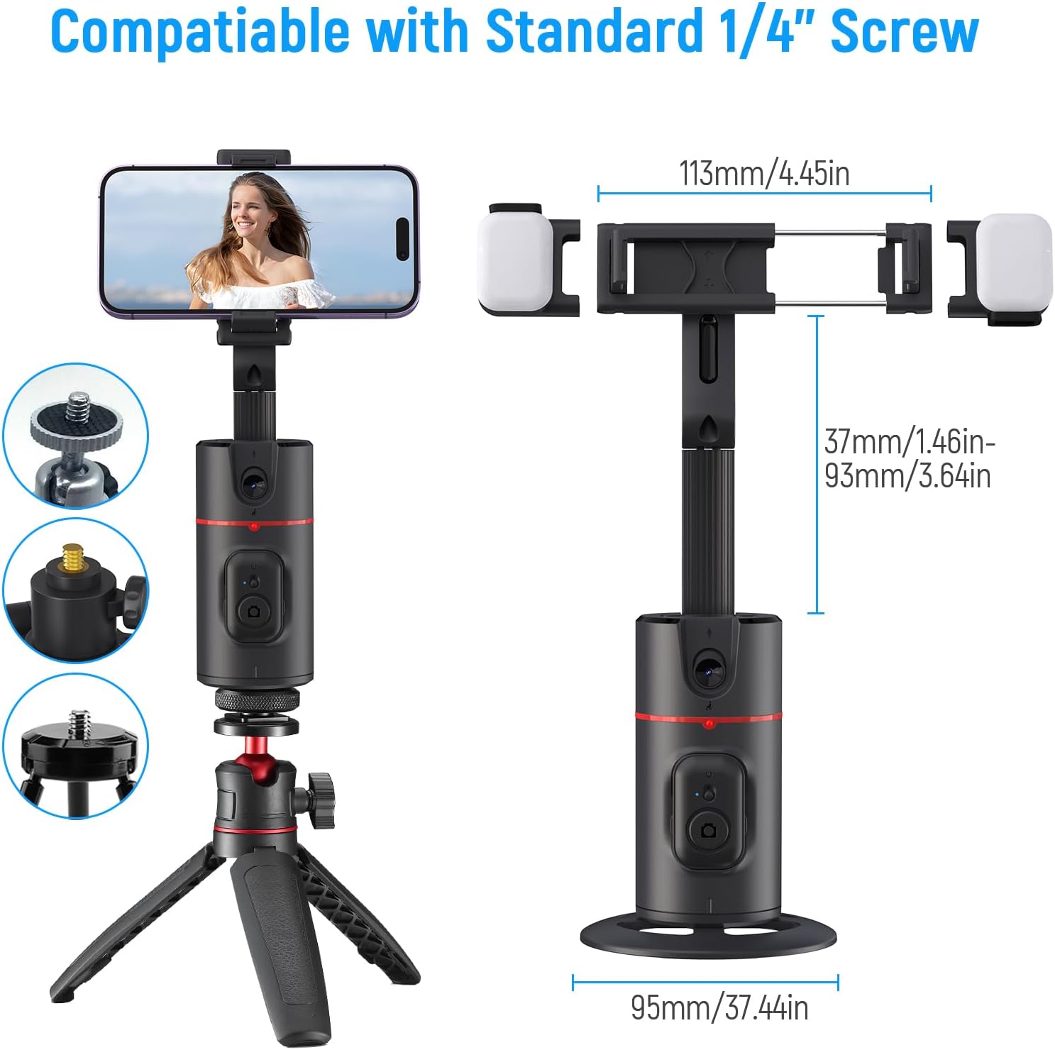 Trípode de seguimiento facial automático con luces de llenado, no requiere aplicación, soporte de cámara de teléfono con rotación de 360 con control