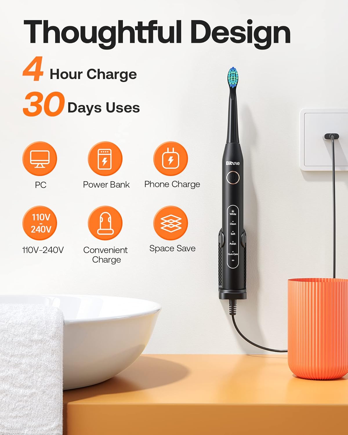 Bitvae Paquete de cepillos de dientes eléctricos ultrasónicos y giratorios para adultos y niños, cepillos de dientes recargables sónicos aceptados