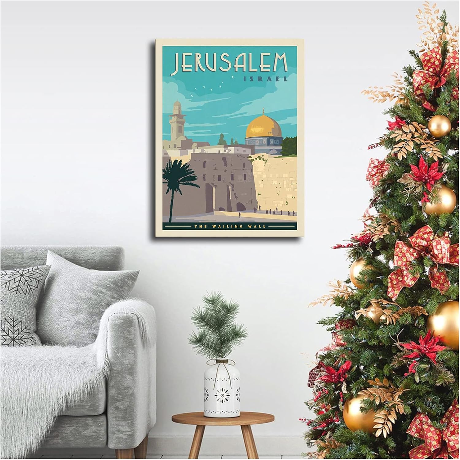 FysaH Pósteres vintage de viaje a la ciudad de Israel Jerusalén, arte de pared, decoración de habitación de preparación, decoración de habitación