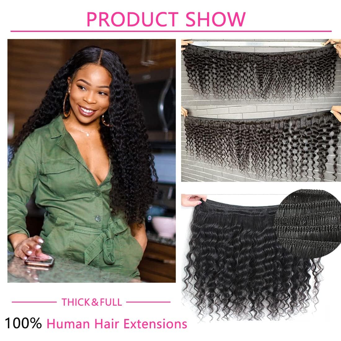 Paquetes de cabello humano ondulado profundo de 18, 18, 18 pulgadas, 12A, cabello humano rizado brasileño 100% sin procesar, paquetes de cabello