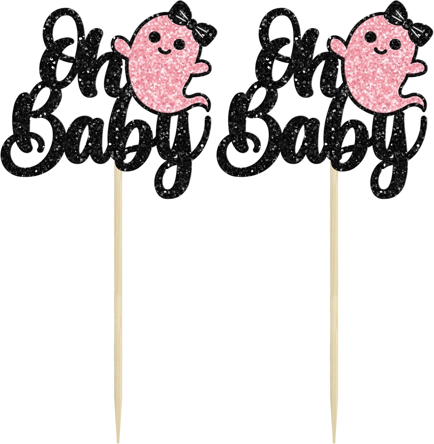 24 adornos para cupcakes Ghost Oh Baby con purpurina negra para Halloween, baby shower, decoración de cupcakes de Halloween para baby shower,