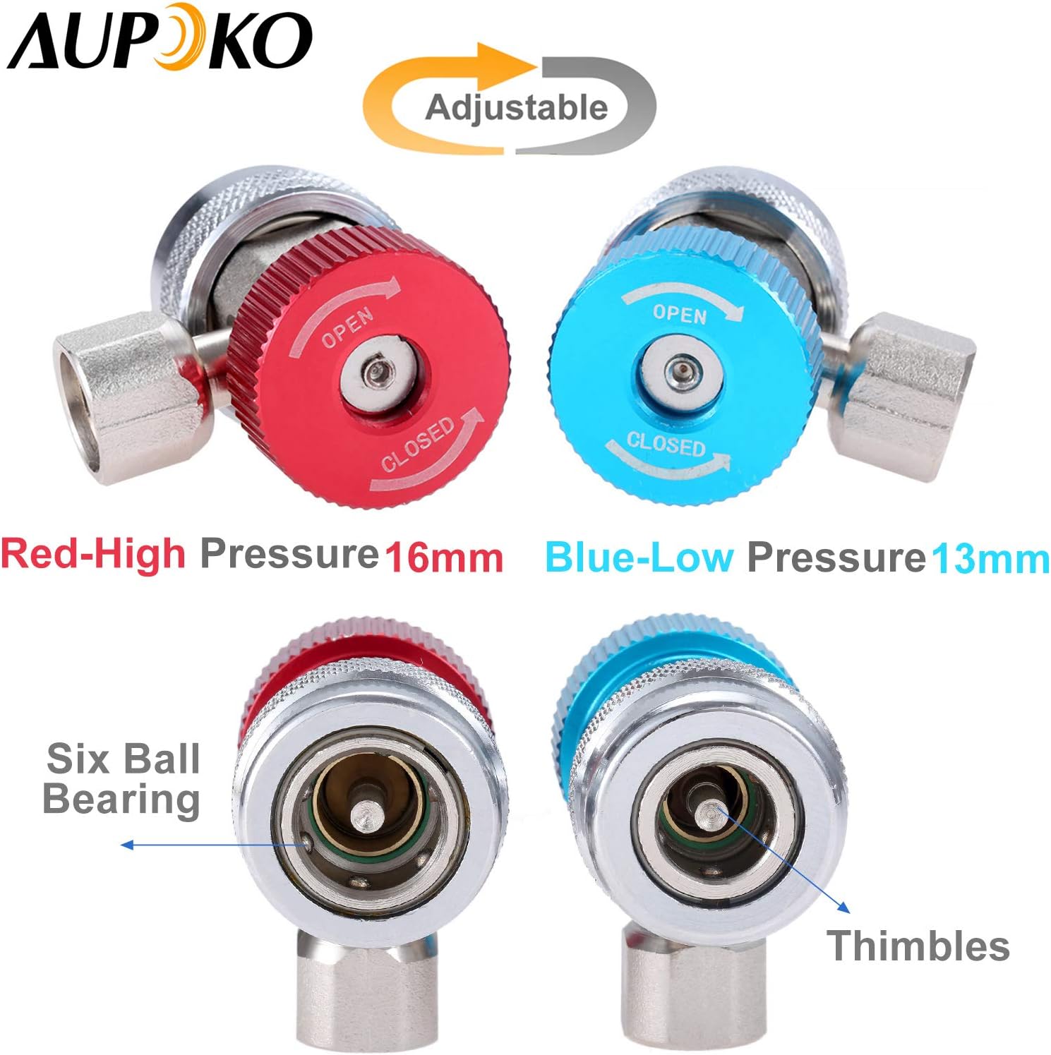 Aupoko Adaptadores AC R134A Acopladores rápidos con kit de válvula de grifo de lata, accesorios de adaptador R134A ajustable, acoplador rápido,