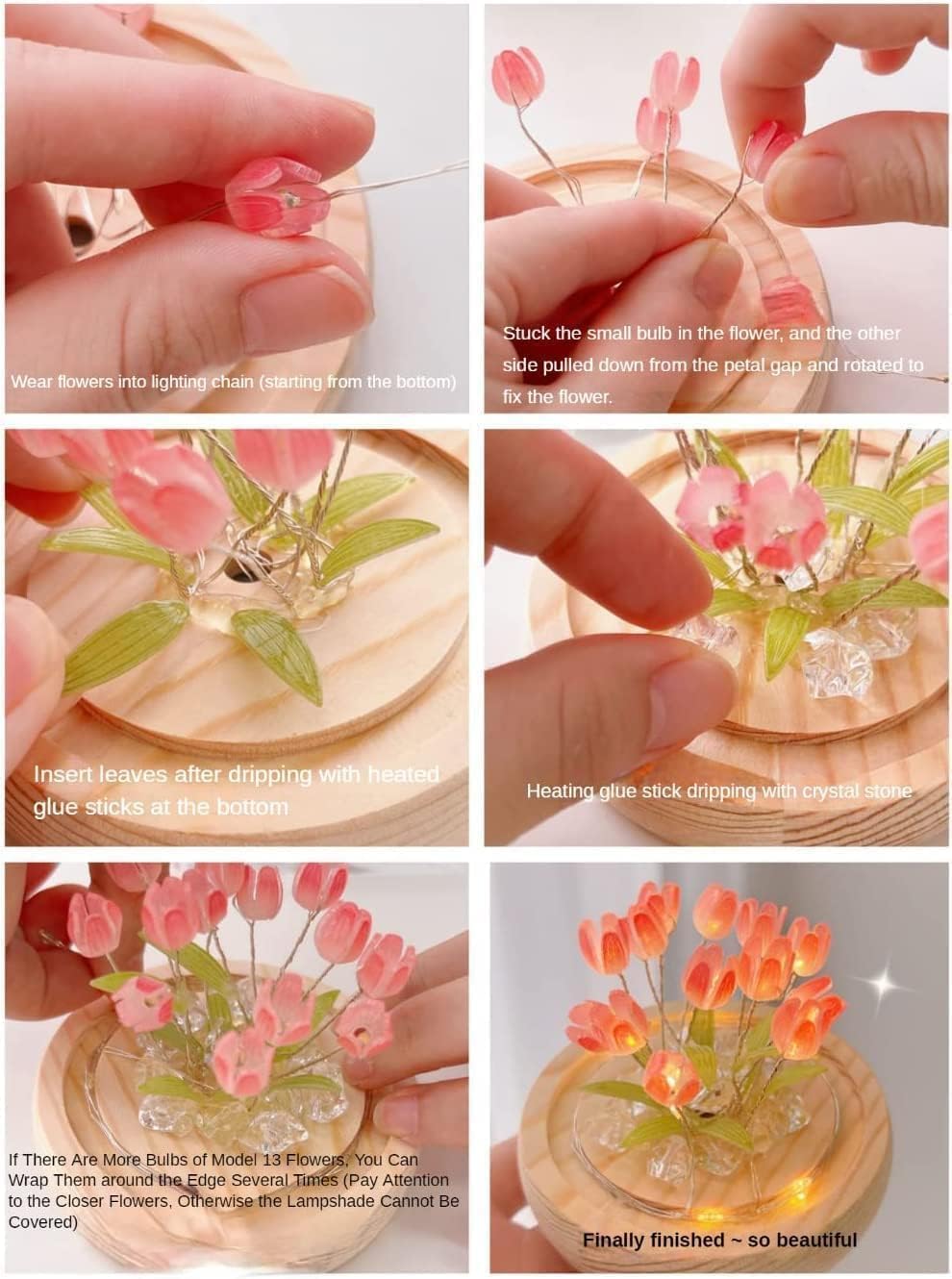 Luz nocturna de tulipán DIY, decoración de muebles hecha a mano, 13 flores, flores de simulación azul, lámpara de mesa para dormir, ornamento de