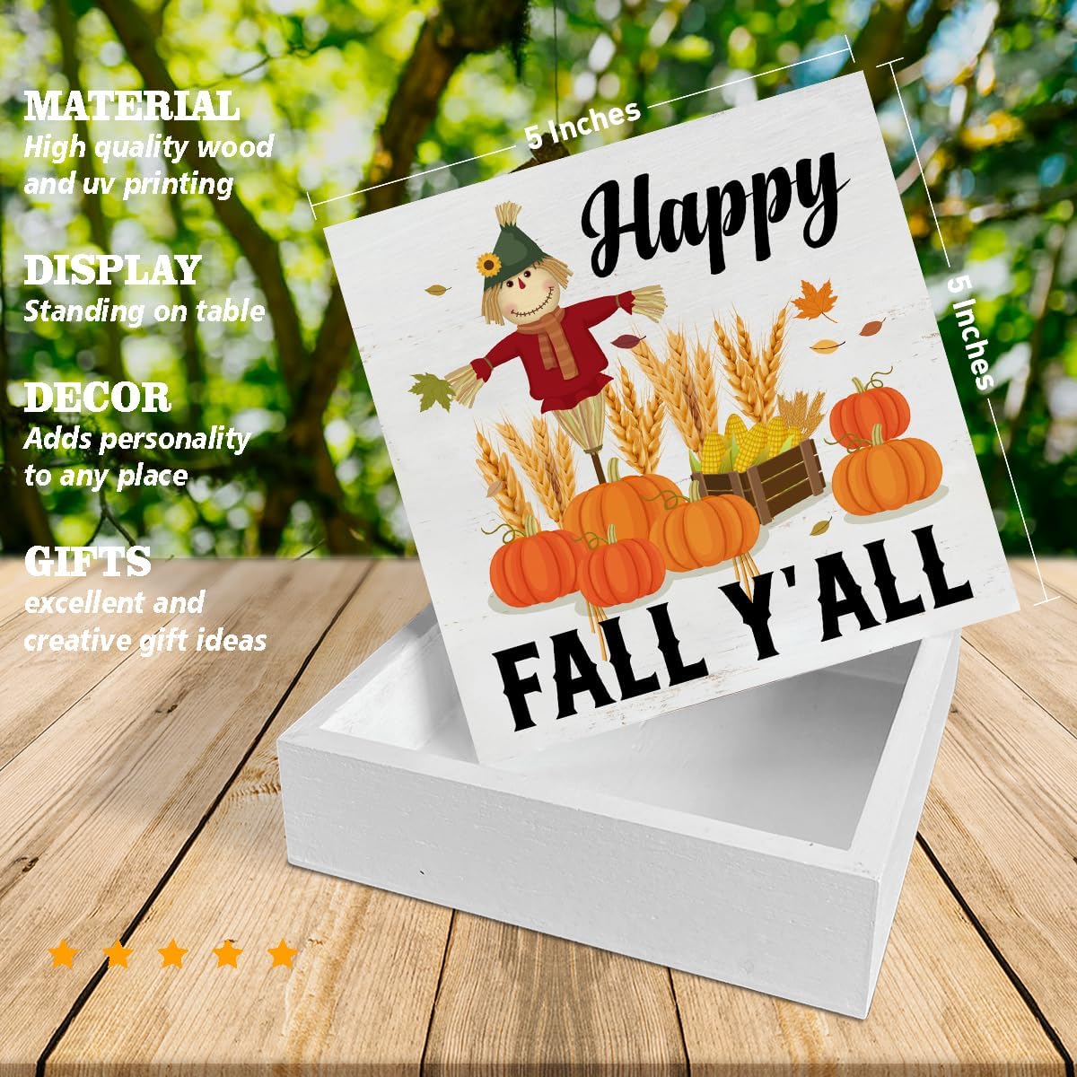 Cartel de madera de otoño para decoración del hogar, letrero cuadrado de madera de otoño, decoración de escritorio, calabazas de otoño, bloque de