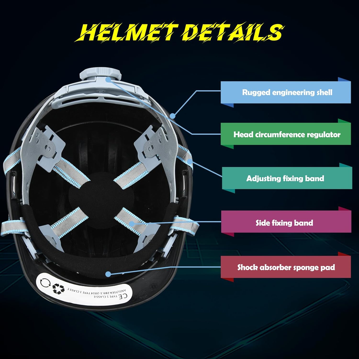 Casco de seguridad estilo casquillo ventilado de 8 colores Casco de seguridad de difusión de presión de 4 puntos de suspensión de trinquete correa