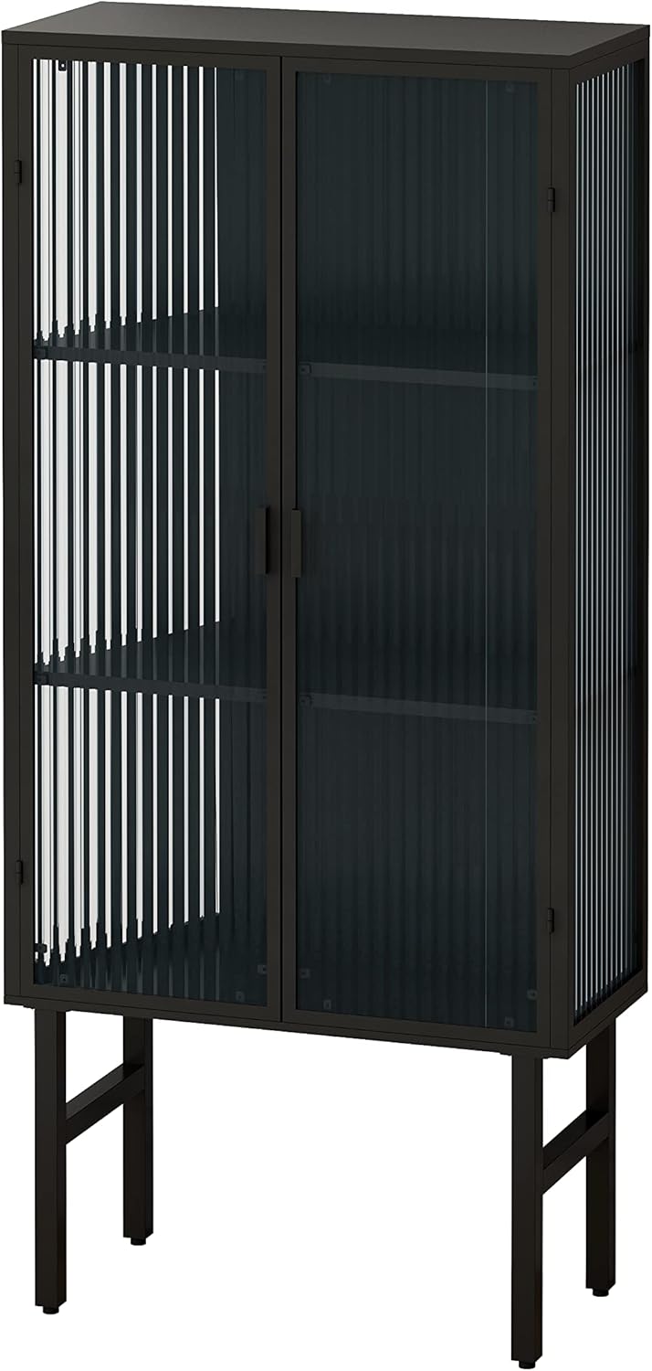 JIEJIEGAO Armario moderno de dos puertas de vidrio de 61.61 pulgadas con almacenamiento de tres niveles, consola de aparador, gabinete de
