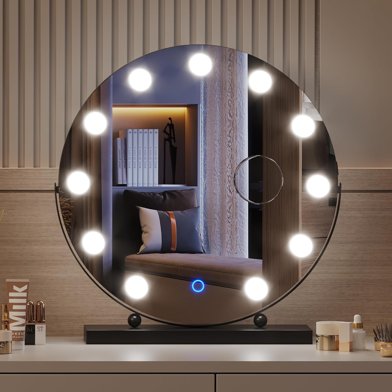 LVSOMT Hollywood Espejo de maquillaje con luces, espejo de maquillaje de 20 pulgadas con aumento de 10X, espejo LED redondo de rotación de 360 con