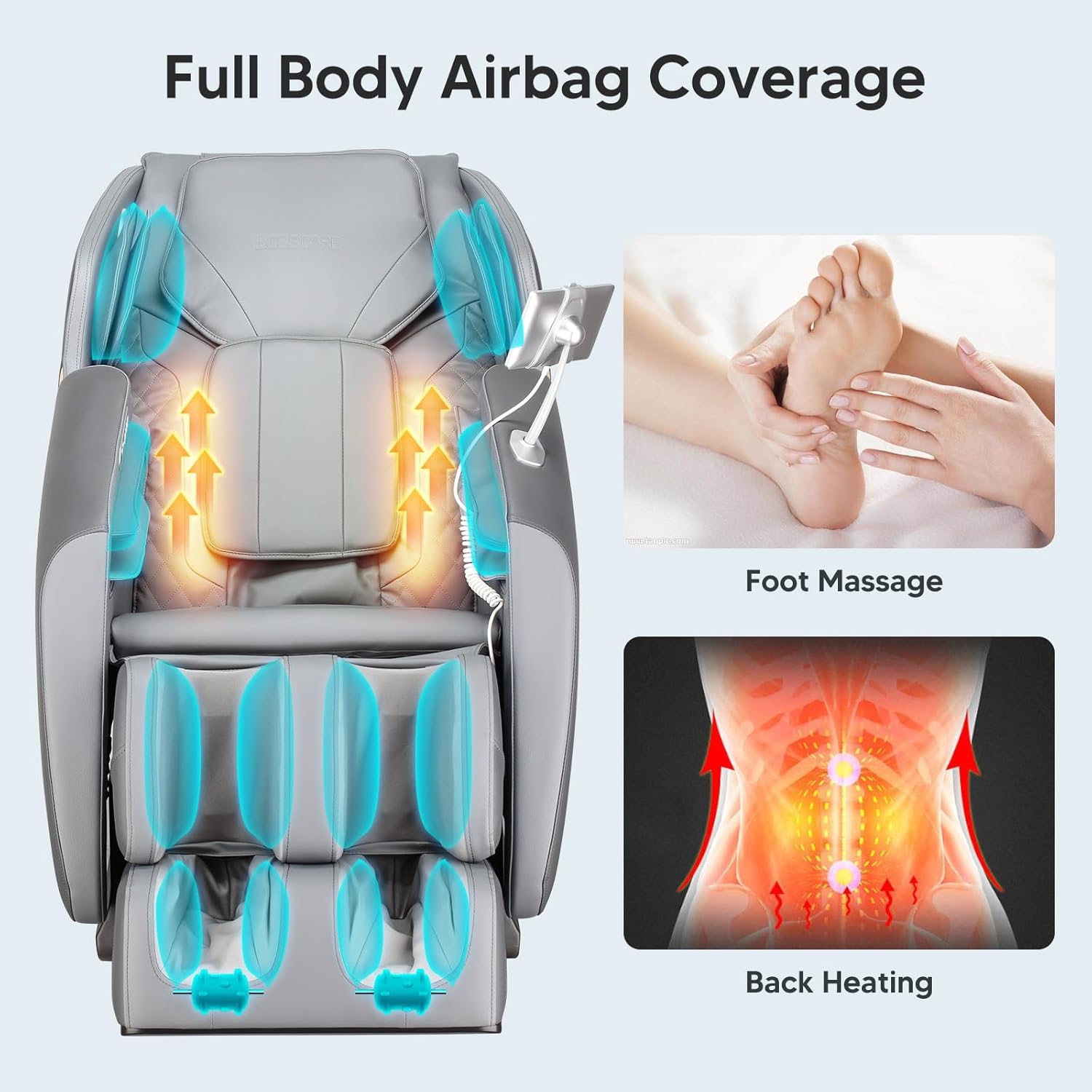 Silla de masaje de cuerpo completo de gravedad cero 2024, control de aplicación Shiatsu masaje reclinable con rodillo de pie, calefacción trasera,