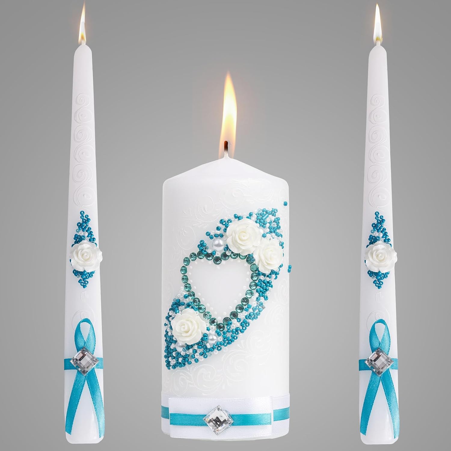 Unity – Juego de candelabros color azul, pilar de 6 pulgadas, 10 pulgadas, mesas decorativas para fiesta, juego de velas de unidad de boda