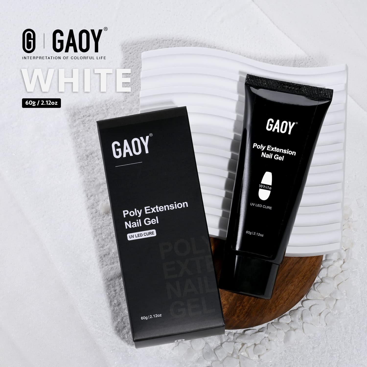 GAOY Polygel, gel de extensión de uñas de 2.12 oz, gel constructor blanco para mejorar las uñas para principiantes y profesionales de arte de uñas,