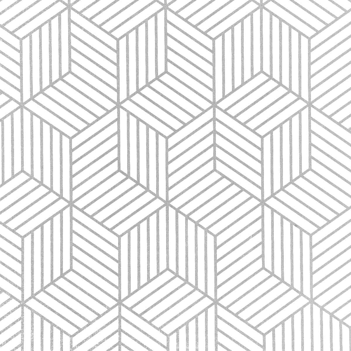 WENMER Papel tapiz hexagonal geométrico, papel de contacto de 17.71 x 78.7 pulgadas, papel tapiz hexagonal geométrico plateado para despegar y