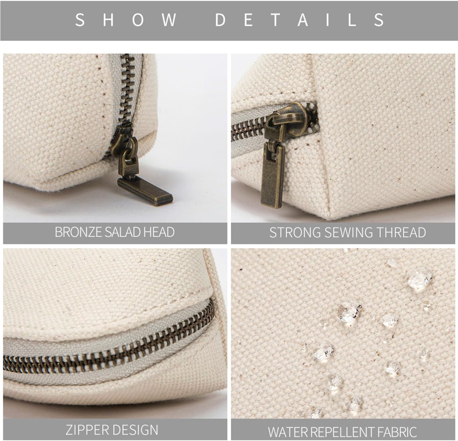 Estuche de lona para lápices, lona de algodón y bolsa multifuncional simple, almacenamiento de lápices portátil con cremallera (beige)