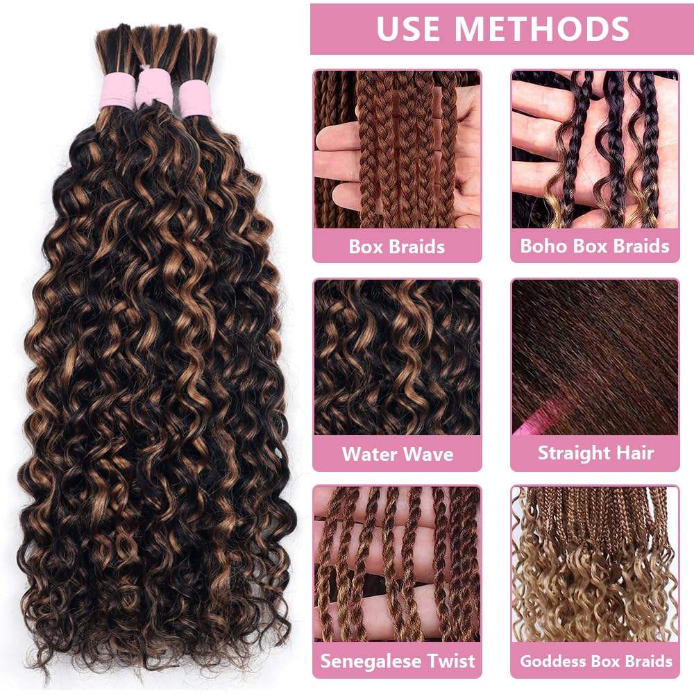 Cabello humano a granel de agua para trenzar, 3.53 oz (un paquetepaquete) Cabello humano virgen rizado trenzado para trenzas bohemias sin nudos, sin