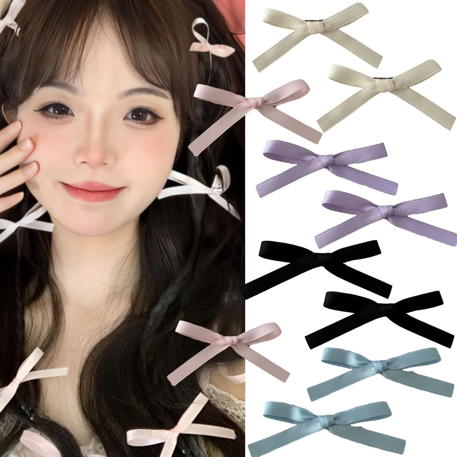 mdgfge 10 lazos de satén para el cabello, pinzas para el cabello Kawaii Sweet Hair Bow Claw Clips pequeño lindo lazo color sólido cinta de pelo
