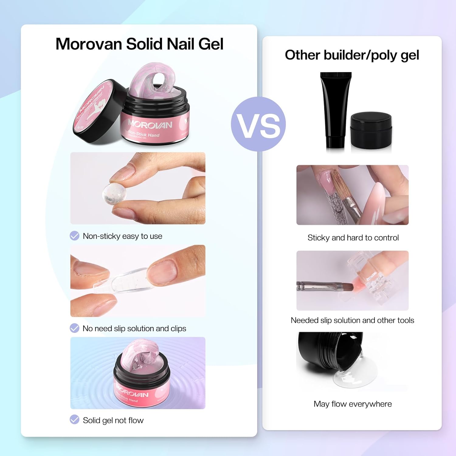 Morovan Gel constructor sólido para uñas 30ML Aurora Pink Pegamento de gel sólido para uñas no pegajoso Gel sólido para uñas Gel duro transparente