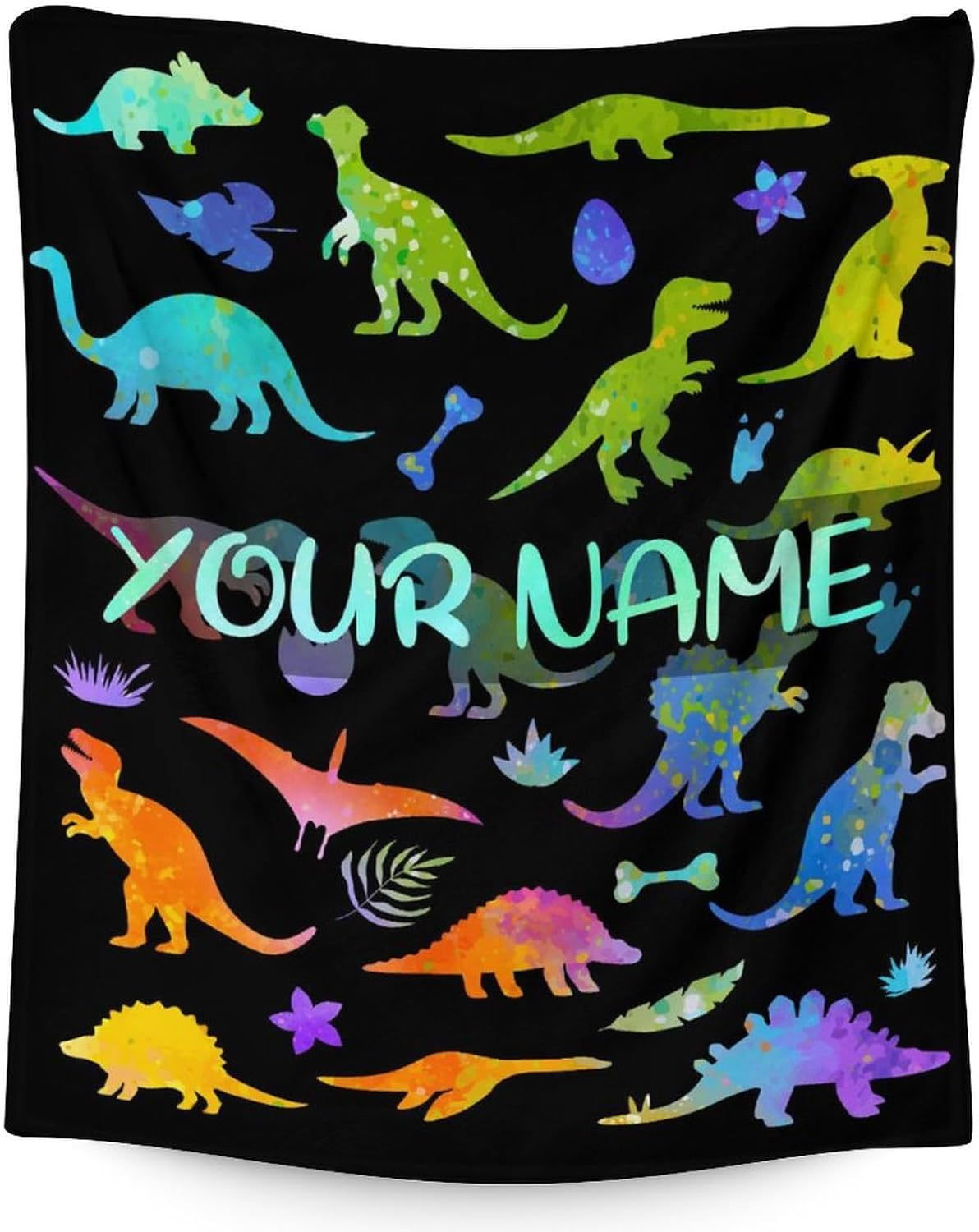 Manta personalizada de dinosaurio con nombre, manta pequeña de 40 x 30 pulgadas para niños, niños y niñas, mantas de felpa suave para cama, sofá,